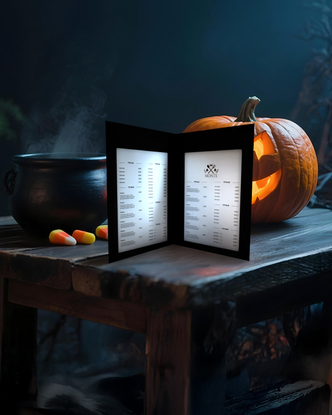 Ideas para decorar tu restaurante en Halloween con menús temáticos y portamenús personalizados